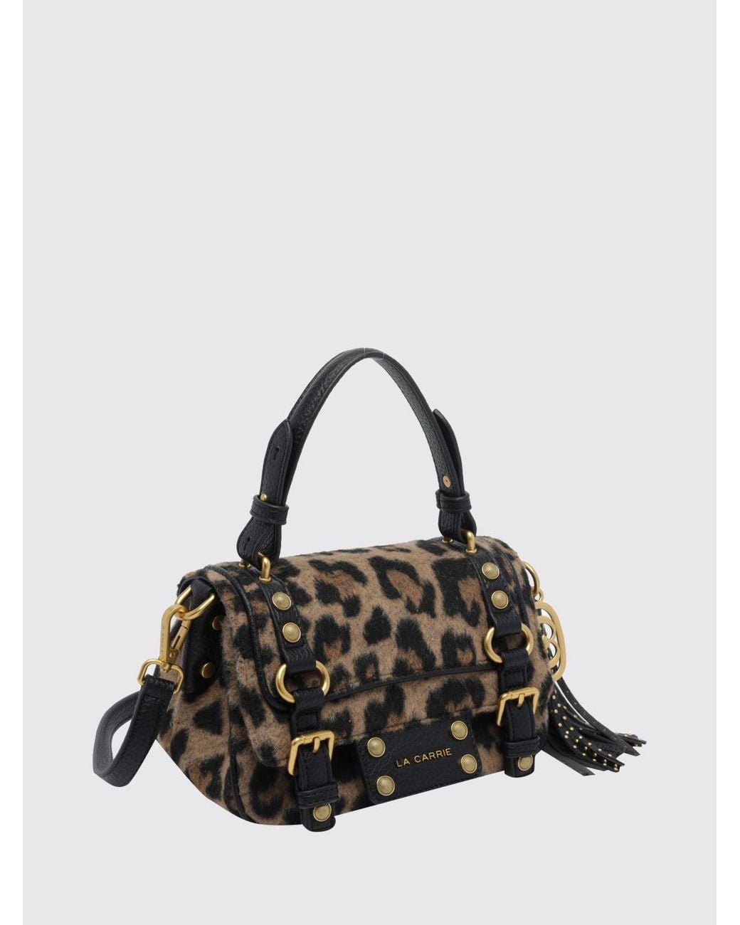 La Carrie Black Animal Print Mini Handbag With Fringes And A Logo Charm