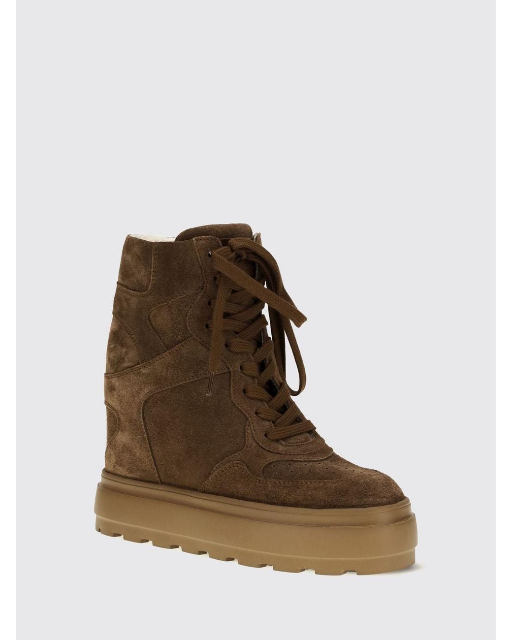 Casadei Brown High-Top Suede Sneakers With Internal Wedge