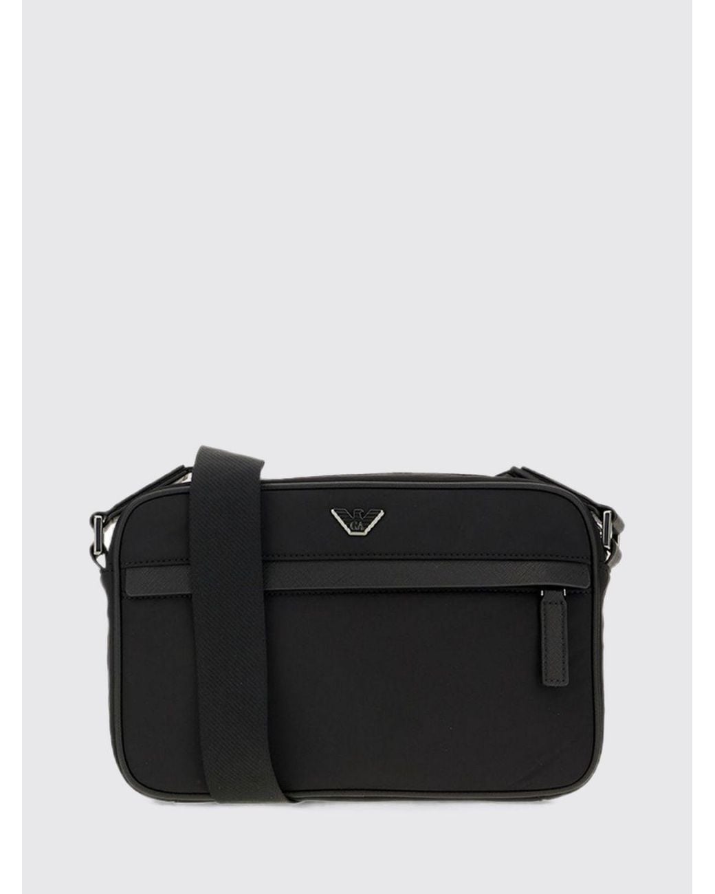 Emporio Armani Black Polyester Crossbody Bag With Eagle Logo And Zip Closure for men