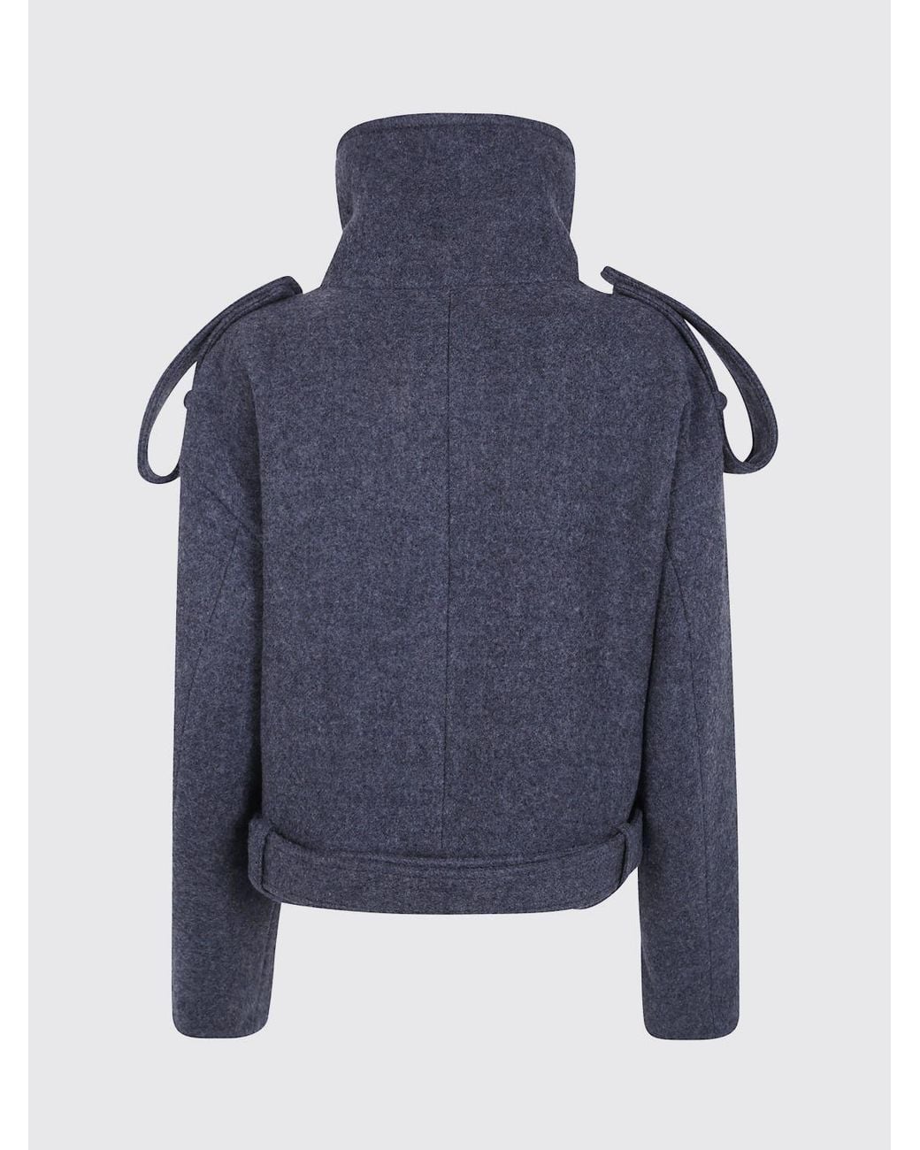 7 For All Mankind Blue Double-Breasted Short Wool Coat With Dropped Shoulders