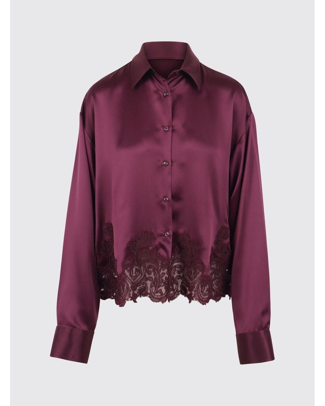 Ermanno Scervino Purple Satin Shirt With Embroidered Lace Inserts