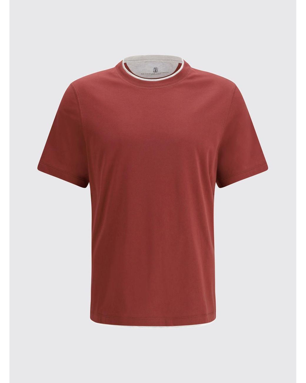 Brunello Cucinelli Red Cotton Crew-Neck T-Shirt With Contrasts for men