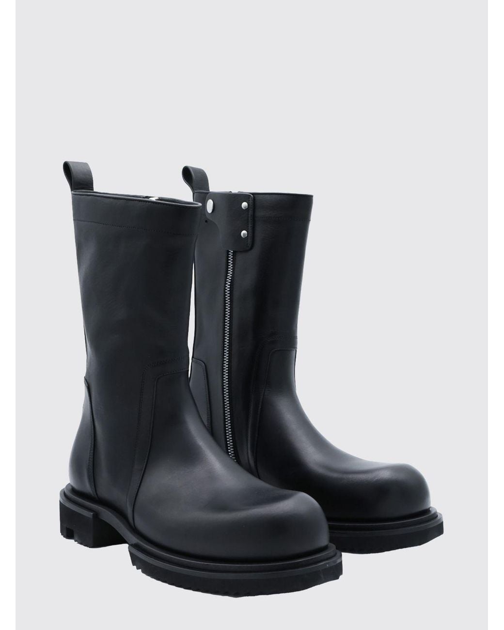 Rick Owens Black Leather Biker Ankle Boots With Extralight Rubber Sole for men