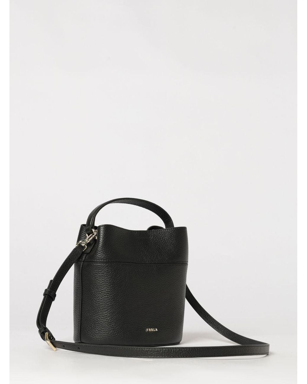 Furla Black Amelie Mini Leather Bucket Bag By With Turn-Lock Closure