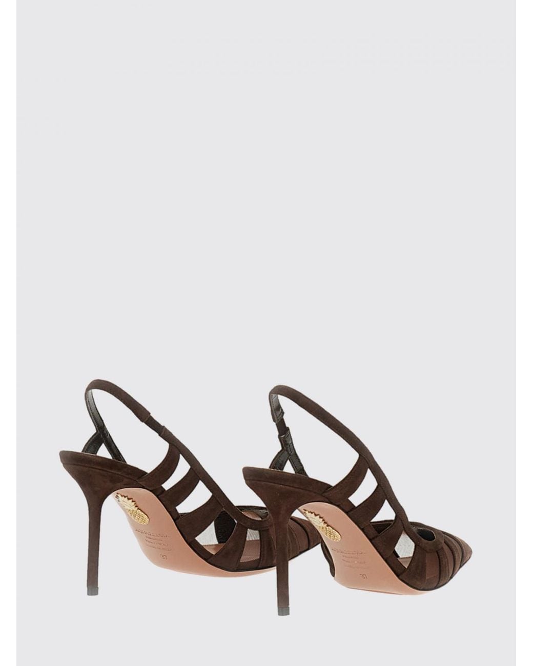 Aquazzura Brown Screen Mesh And Suede High-Heel Slingback Pumps