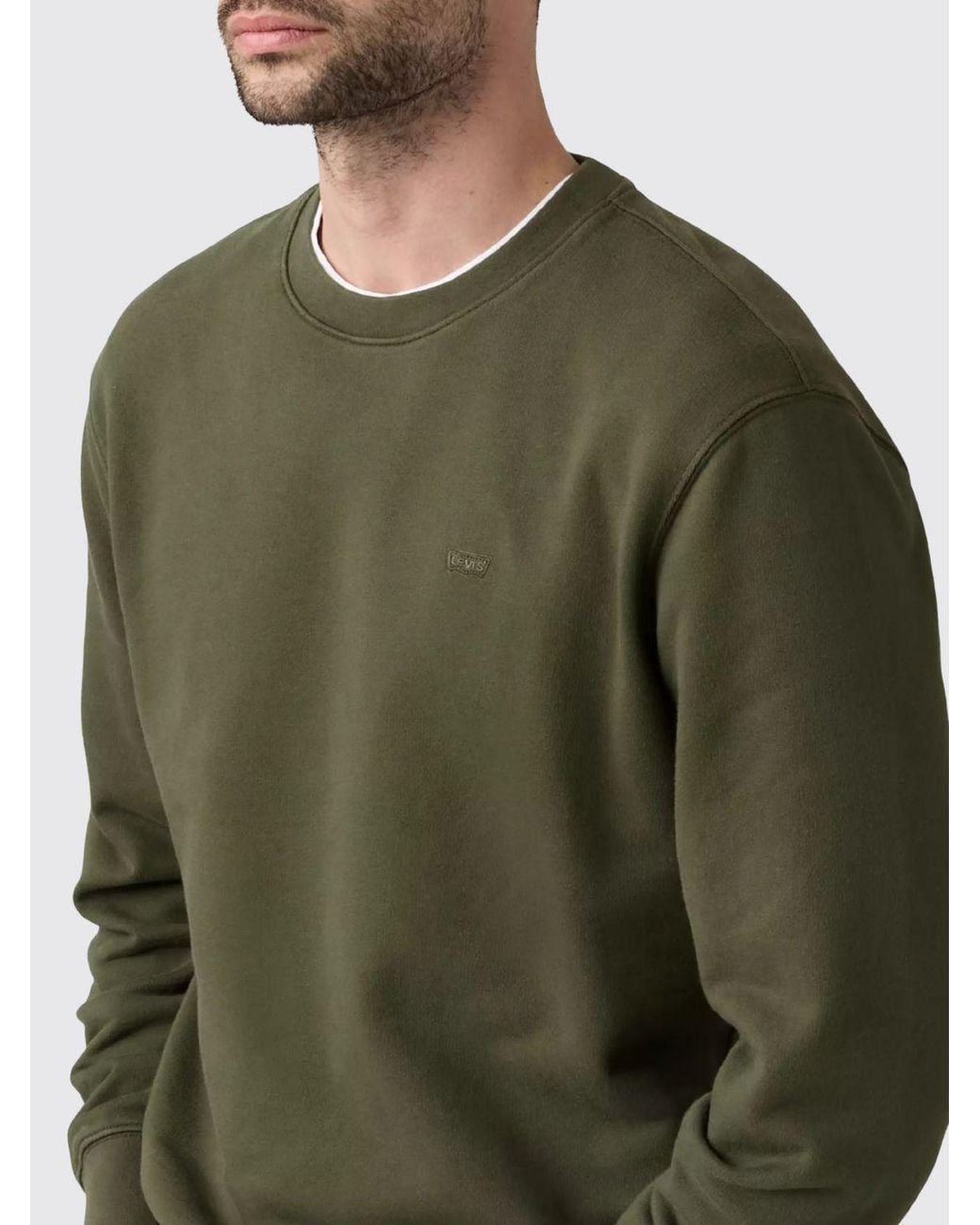 Levi's Green Pure Cotton Crewneck Sweatshirt With Dropped Shoulders And Tonal Logo for men