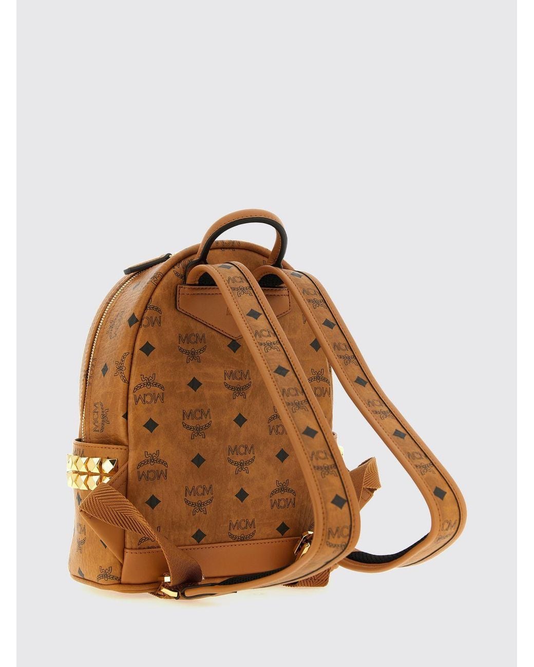 Mochila Stark De Algodón Revestido Con Logo Y Tachuelas Laterales MCM de color Brown