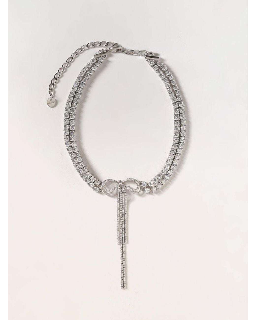 Self-Portrait Natural Bow And Crystal Embellished Brass Choker Necklace