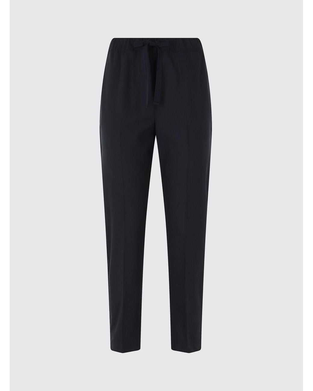 Semicouture Blue Slim Fit Wool Blend Trousers With Drawstring Waist