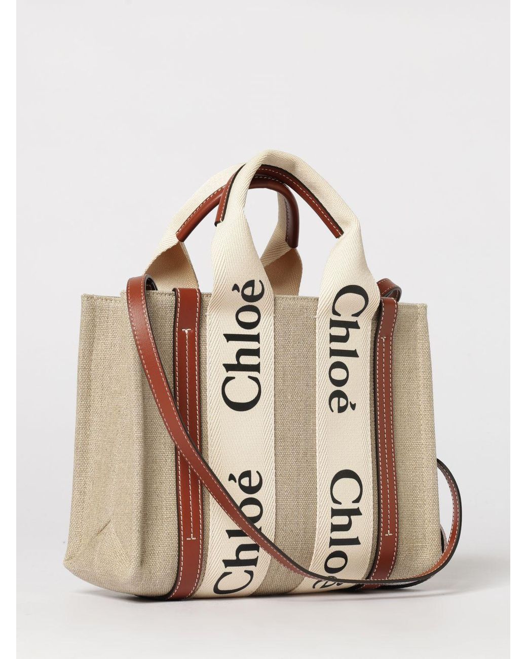 Chloé Natural Chlo&Eacute Woody Small Baumwoll-Canvas-Tasche