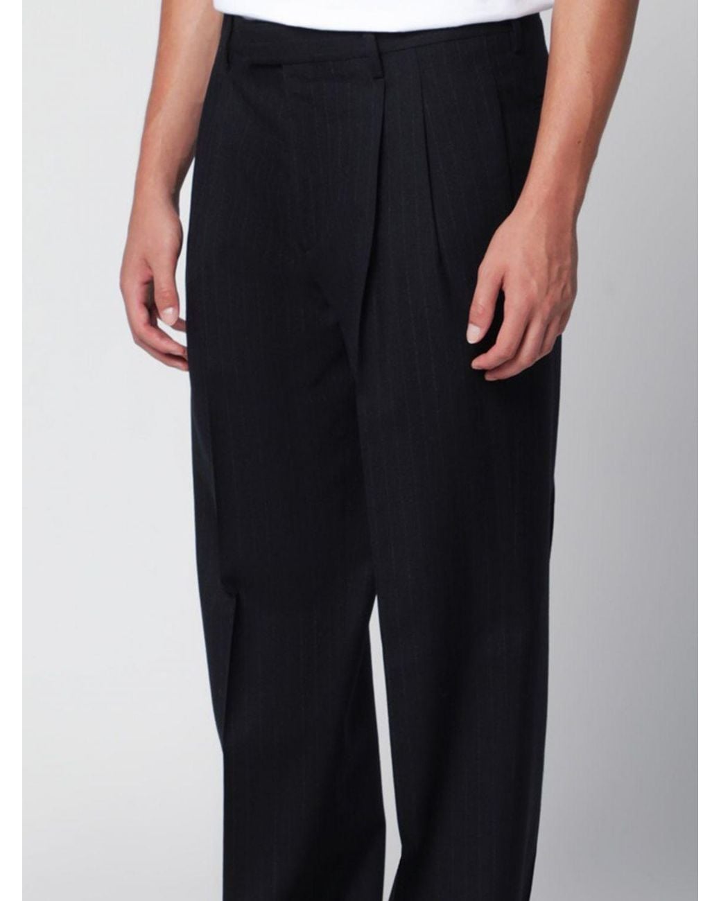 Lardini Blue Pinstriped Virgin Wool Tailored Trousers With A Straight-Leg Cut for men