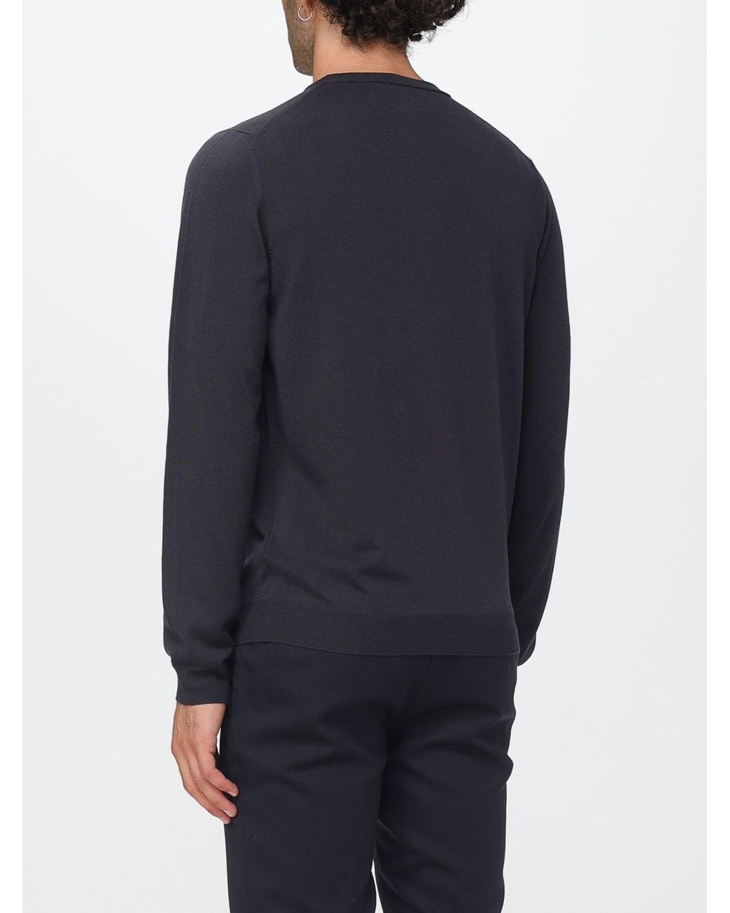 Zanone Blue Crewneck Wool Blend Jumper With Long Sleeves And Ribbed Trims for men