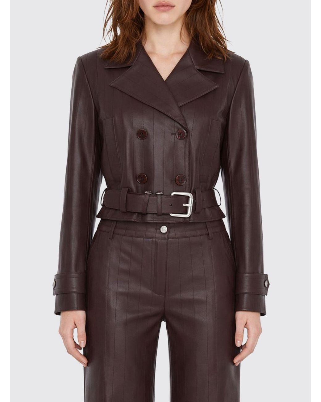 Patrizia Pepe Brown Short Faux Leather Biker Jacket With Lapel Collar