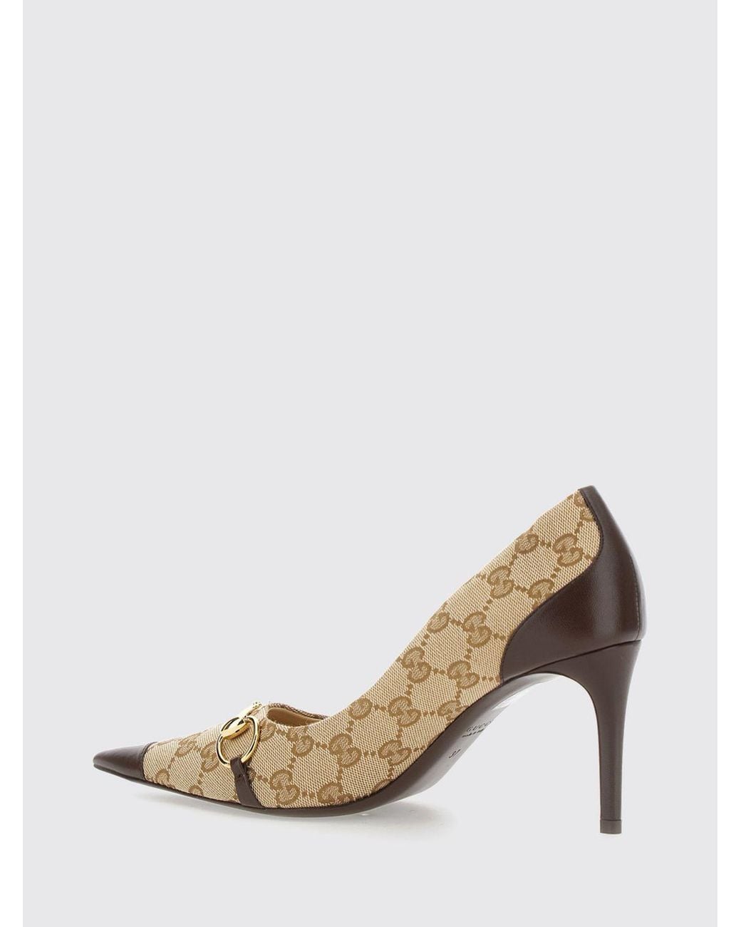 Gucci Natural Gg Jacquard Pumps With Horsebit Detail And Stiletto High Heel