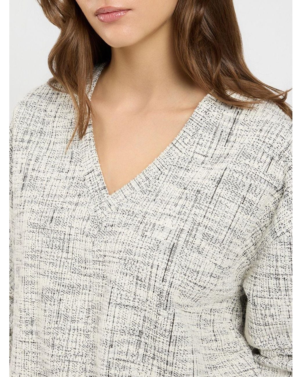 Twinset Gray Oversized V-Neck Cotton Blend Sweatshirt
