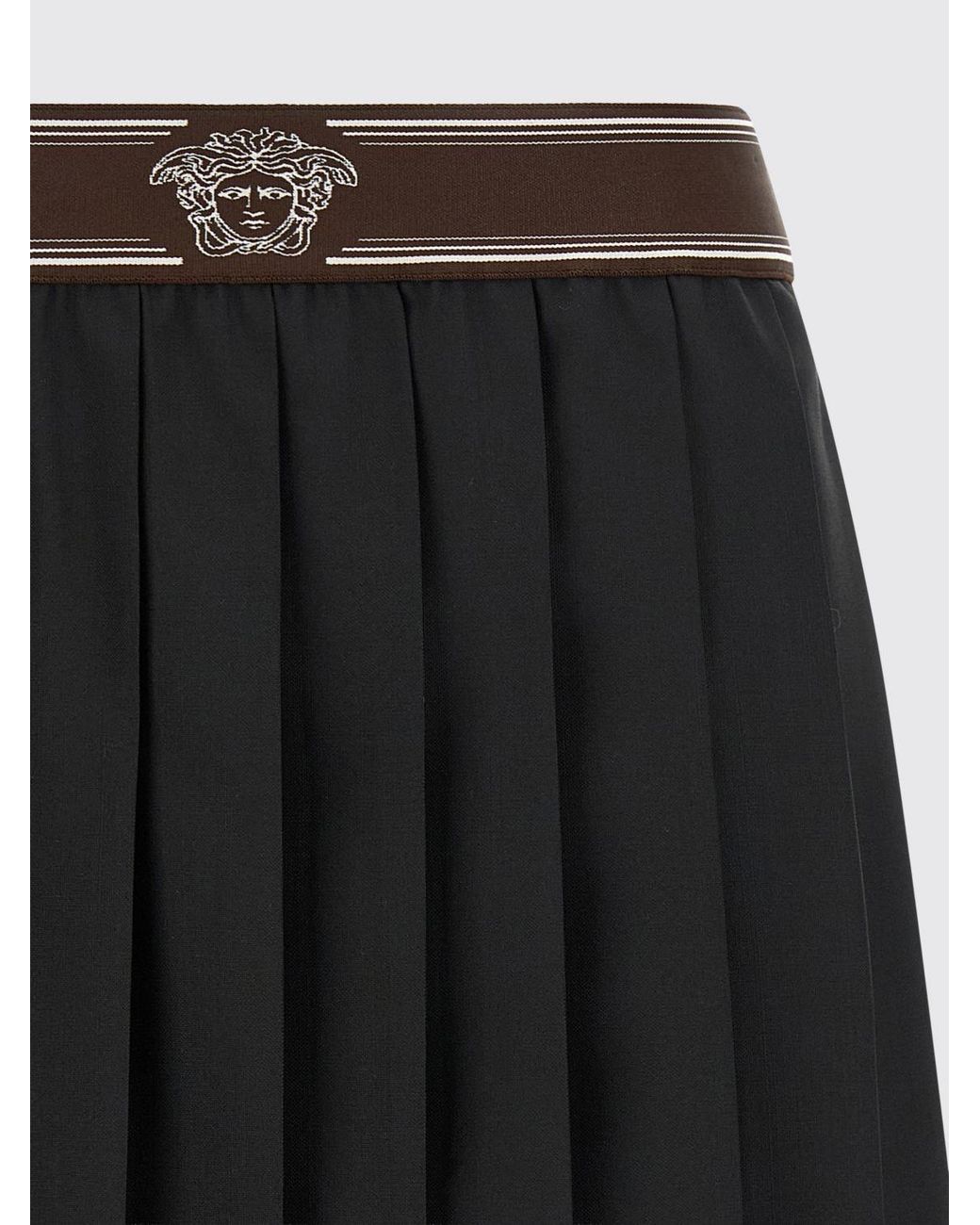 Versace Black Pleated Wool And Mohair Mini Skirt With High Logo Waistband