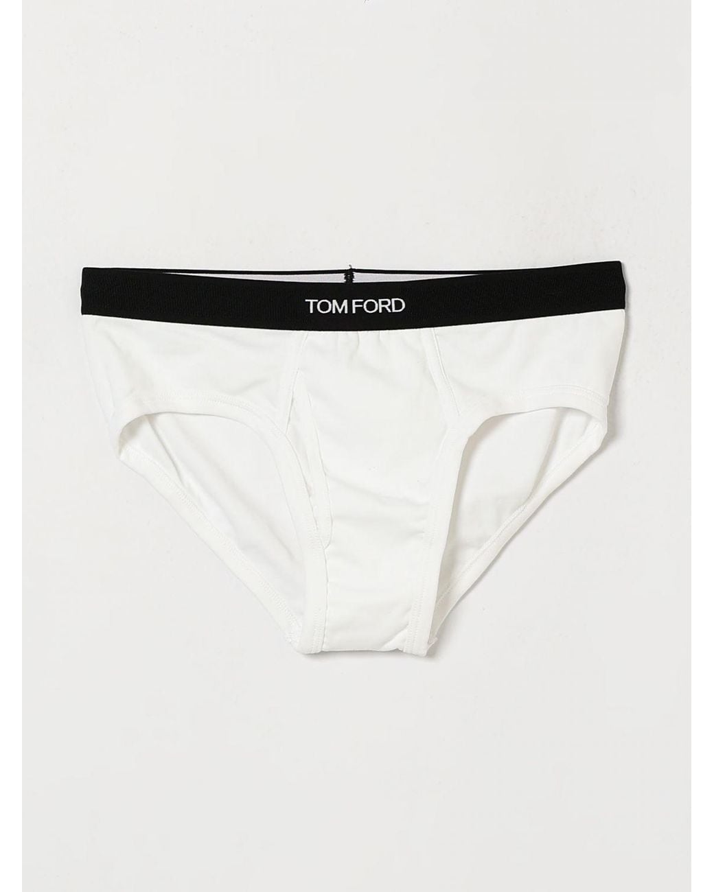 Tom Ford White Contrast Logo Waistband Stretch-Cotton Briefs for men