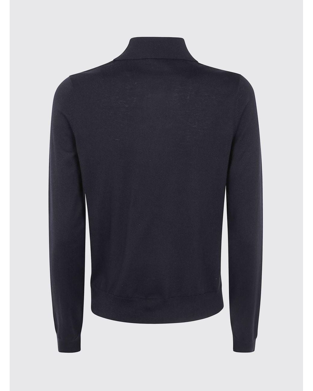 DIESEL Blue Long-Sleeved Slim Fit Silk Blend Polo With Oval D Logo