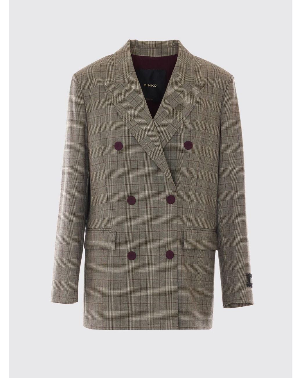 Pinko Gray New Guinea Double-Breasted Prince Of Wales Wool-Blend Blazer