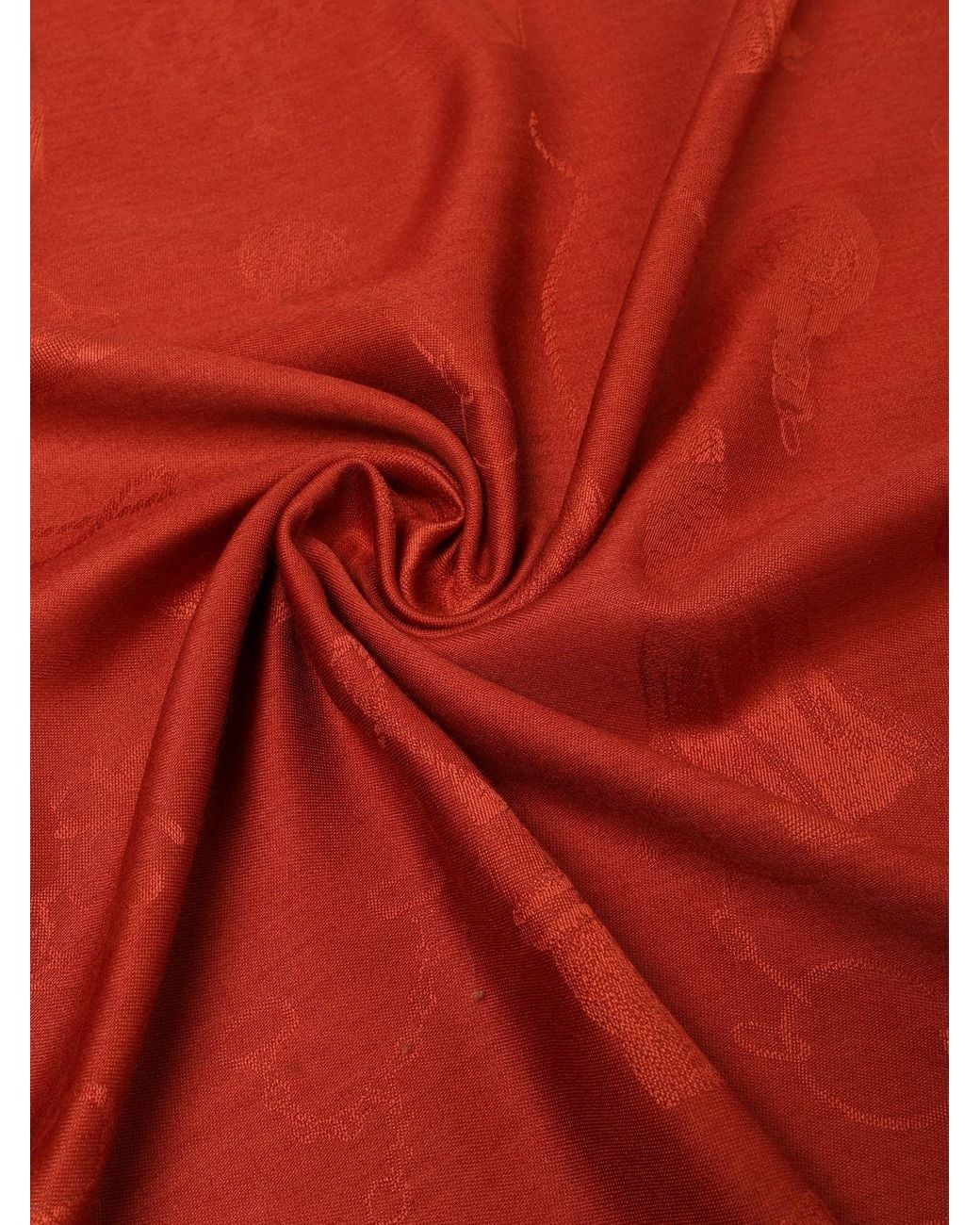 Etro Red Square Silk And Wool Scarf With Jacquard Pattern And Frayed Edges