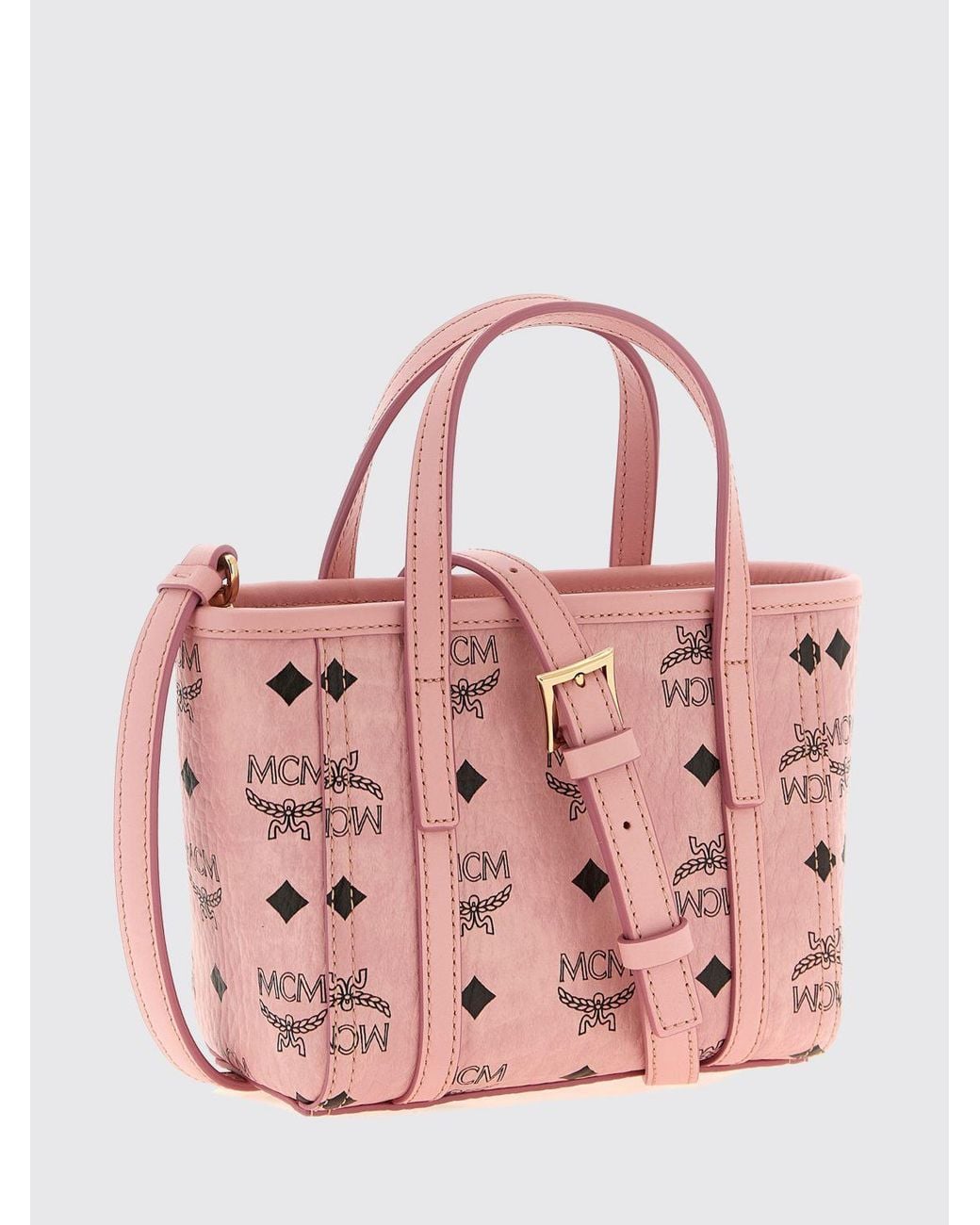 MCM Pink Toni Mini Logo Coated Cotton Tote With Removable Strap
