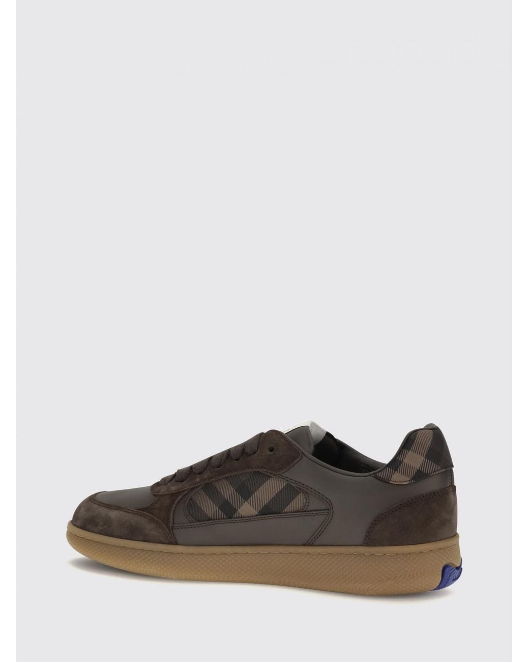 Burberry Brown Terrace Calfskin Trainers With Check Inserts for men
