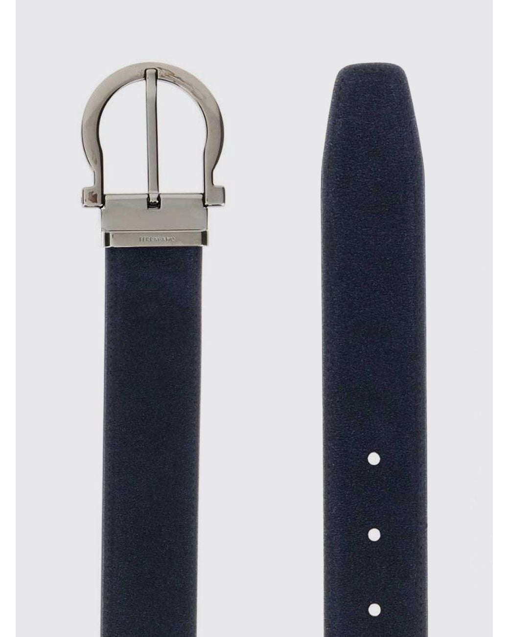 Ferragamo White Adjustable Suede Leather Belt With Gancini Buckle for men