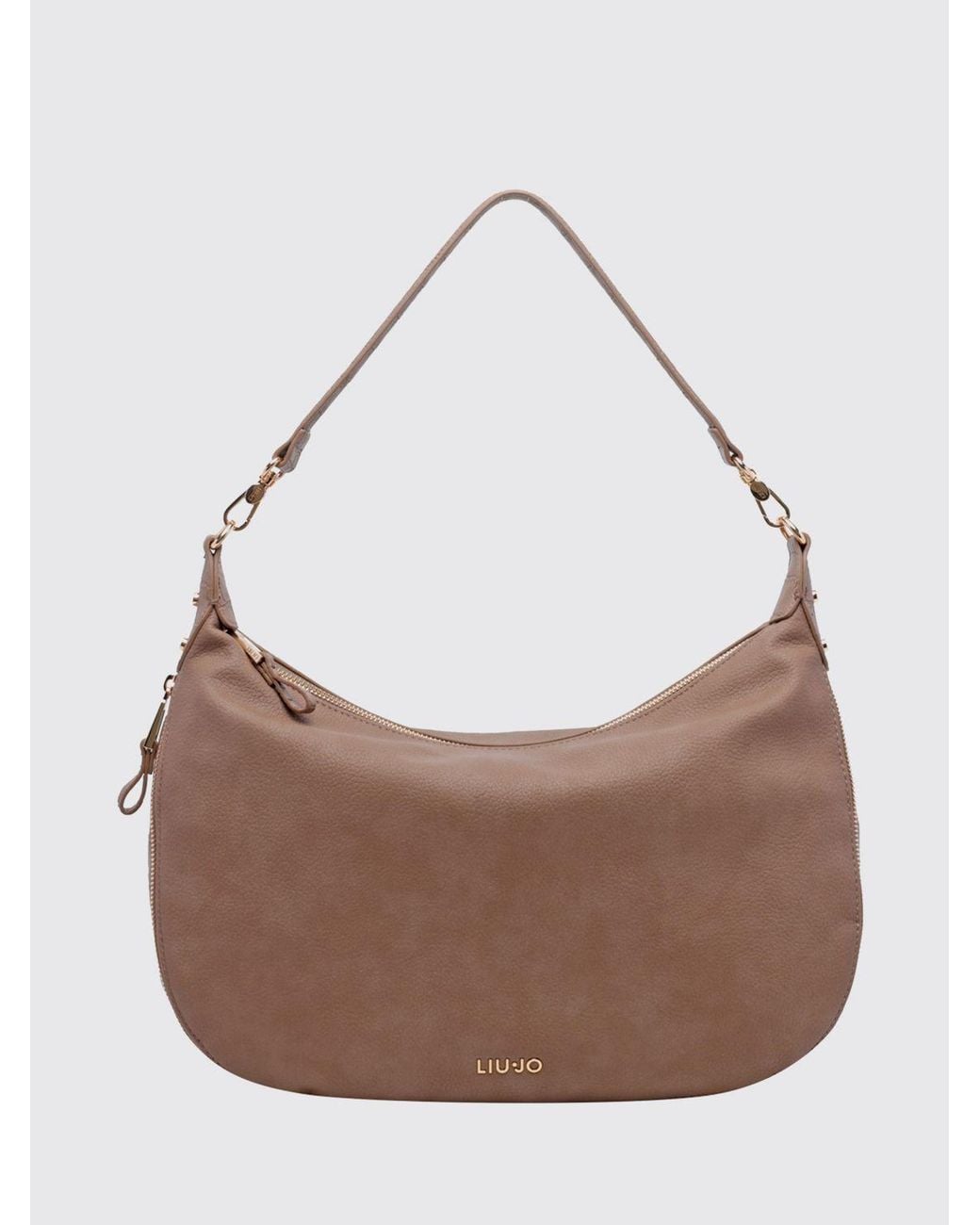 Liu Jo Brown Grained Faux Leather Hobo Bag With Monogram Logo And Removable Handle