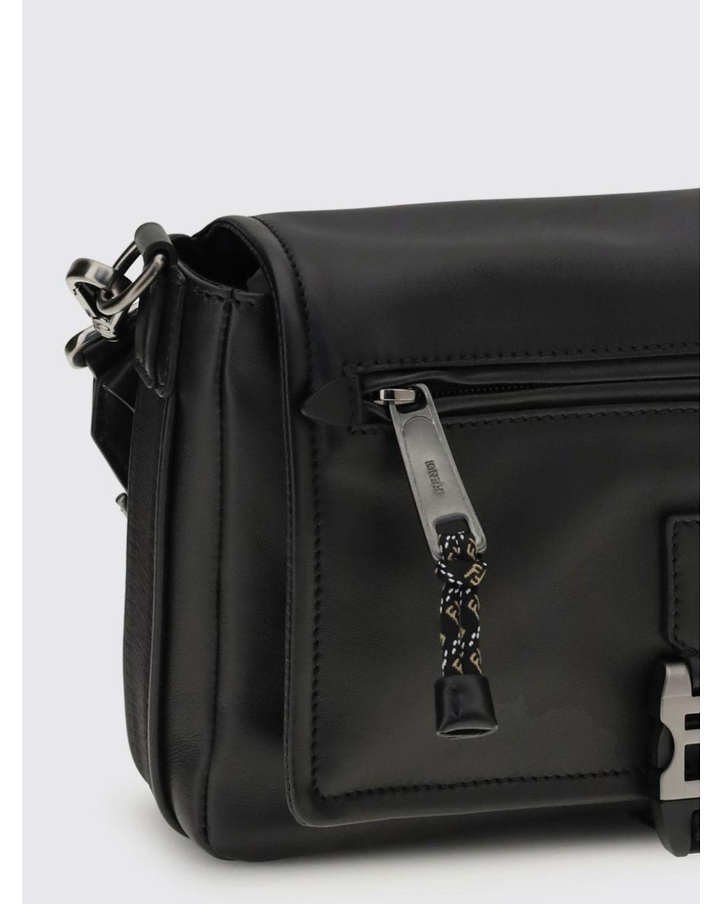 Fendi Black Flux Messenger Calfskin Leather Bag for men