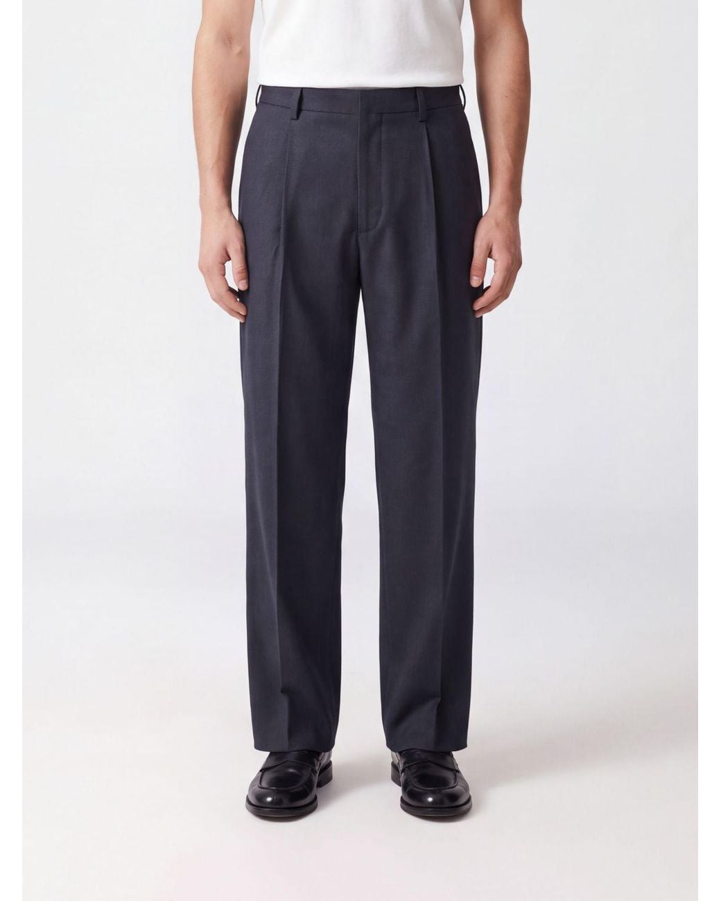 DUNST Blue Wide Leg Pleated Tailored Trousers for men