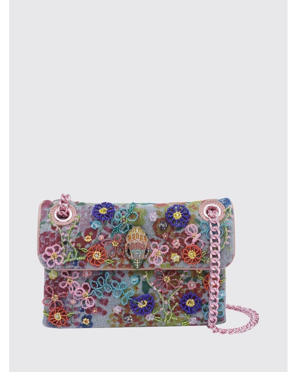 Kurt Geiger White Kensington Mini Denim Bag With Floral Embroidery