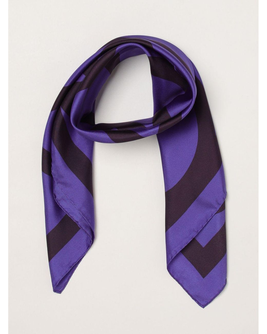 Liviana Conti Purple Patterned Pure Silk Foulard With Logo Print