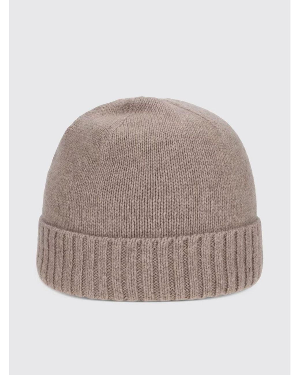 Borsalino Natural Cashmere Beanie Hat With Cuffed Brim And Logo Patch