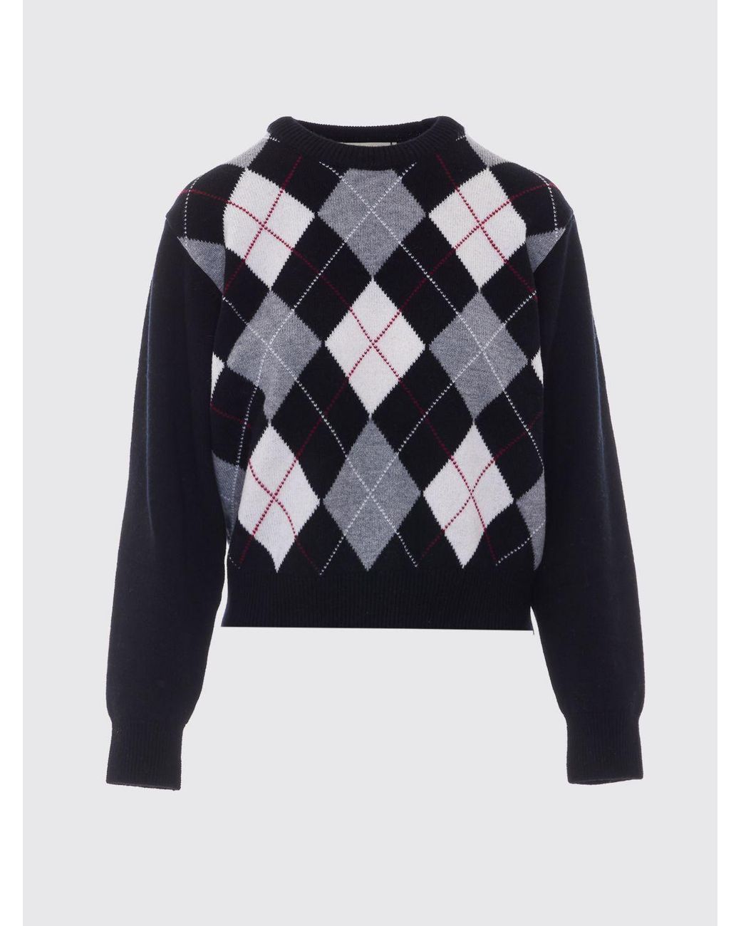 DUNST Blue Pure Wool Argyle Crewneck Jumper for men