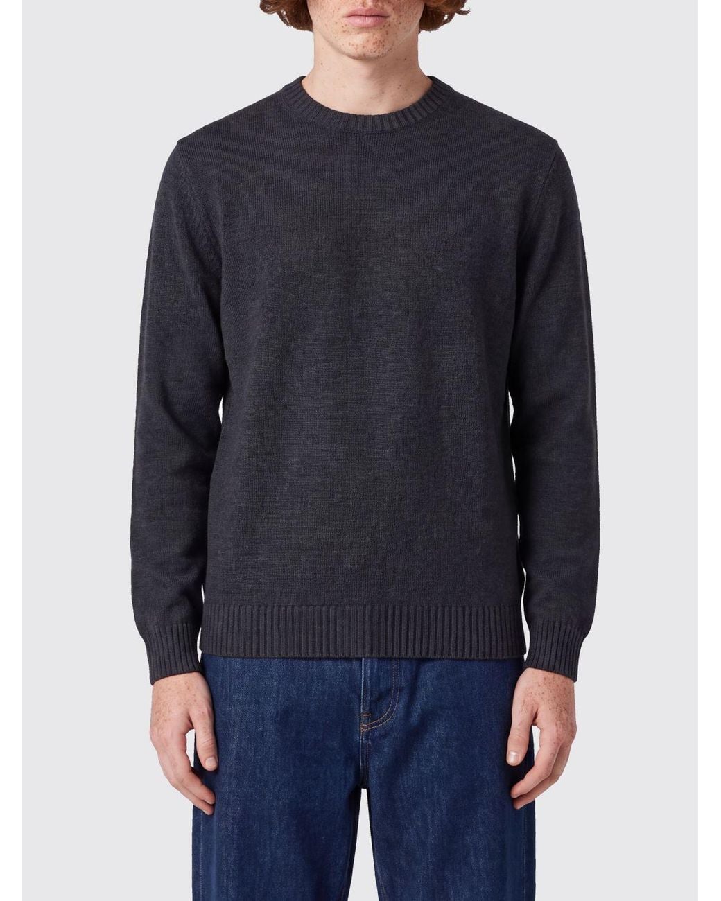 Drumohr Blue Pure Merino Wool Crewneck Jumper With Long Sleeves And Ribbed Trims for men
