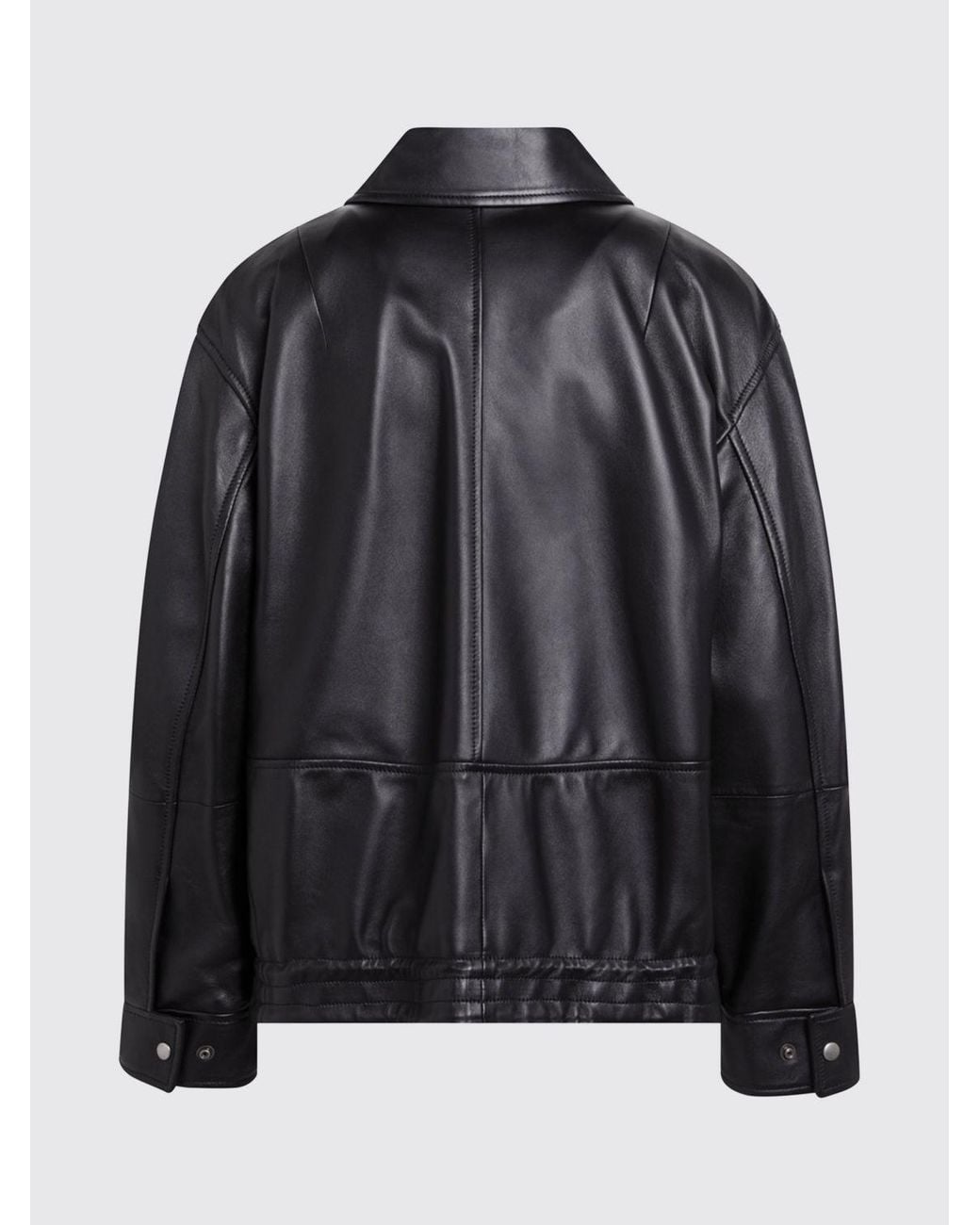 Loewe Black Cropped Leather Jacket With Dropped Shoulders And Concealed Closure