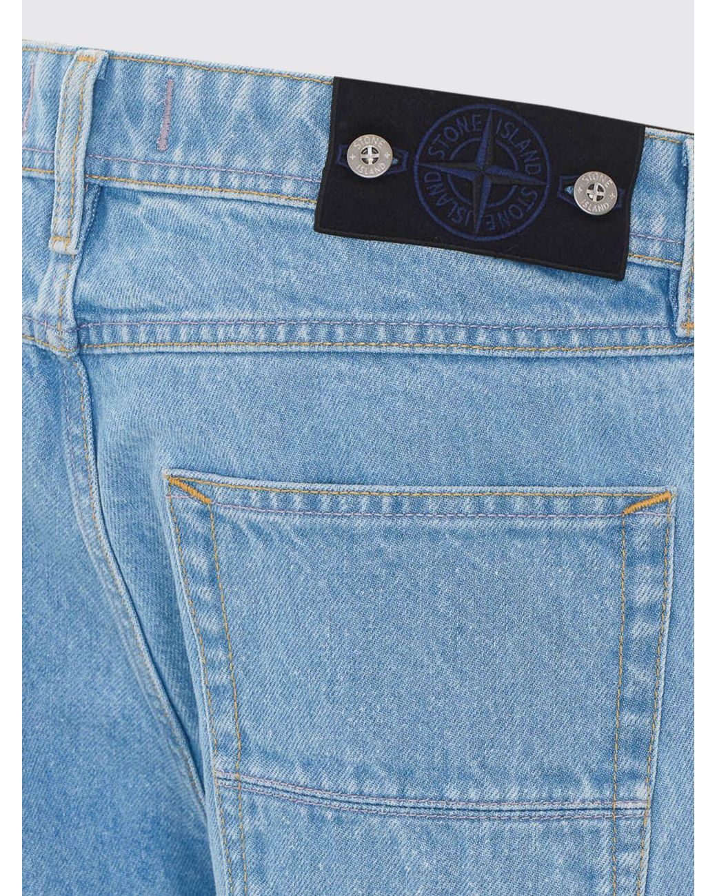 Stone Island Blue Straight Fit Cotton Denim Jeans With Compass Logo Patch for men