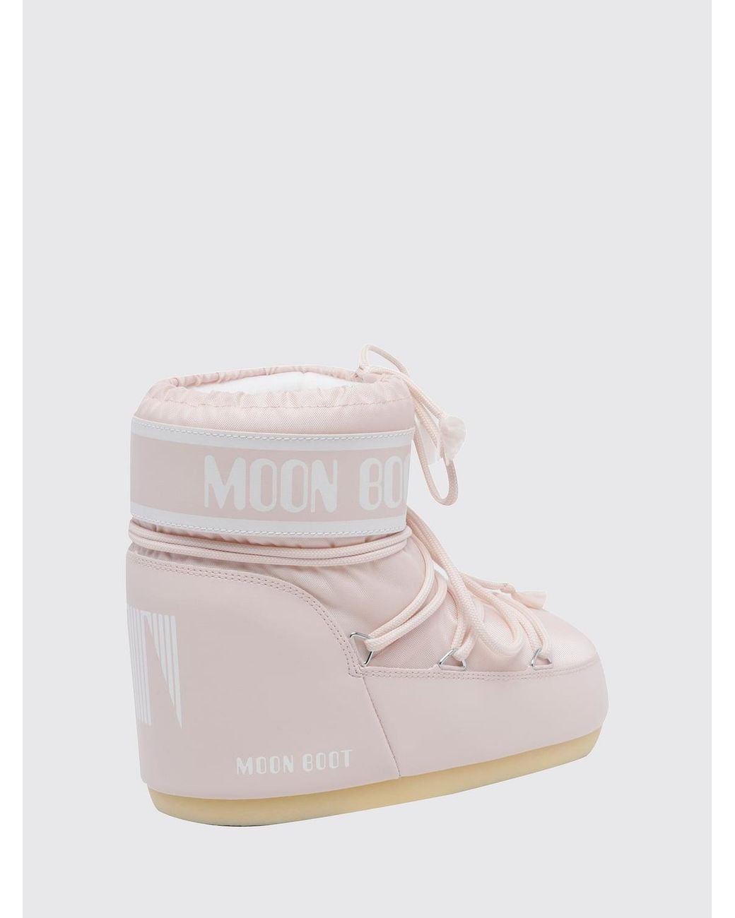 Moon Boot Pink Low Nylon Snow Boots With Logo And Adjustable Laces
