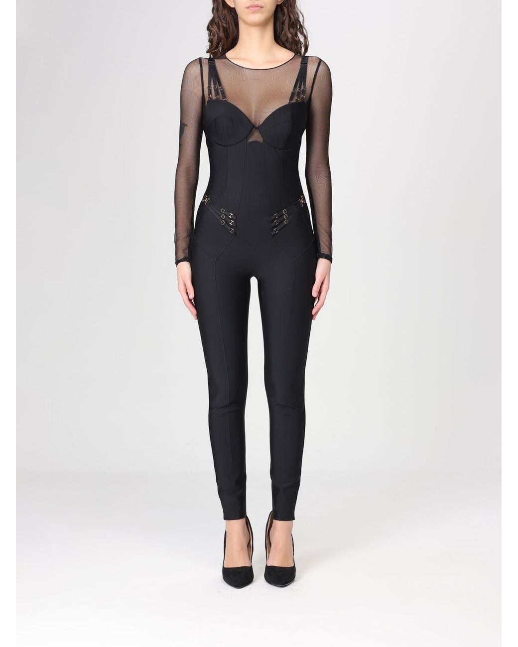 Elisabetta Franchi Black Corset Tulle Jumpsuit