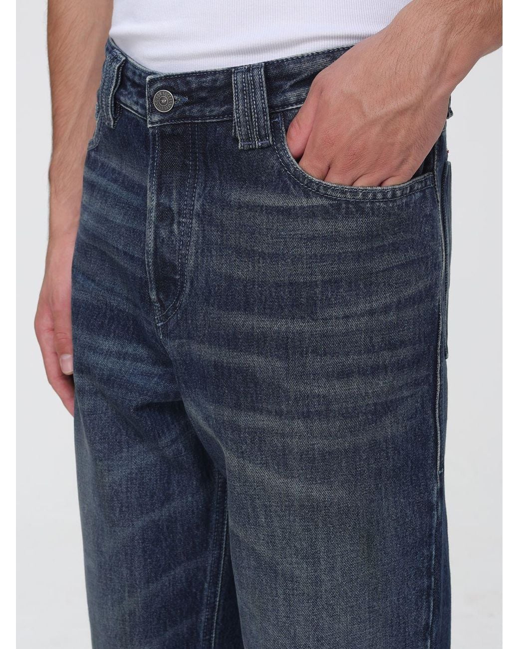 DIESEL Blue Mid-Rise 5-Pocket Wide-Leg Jeans for men