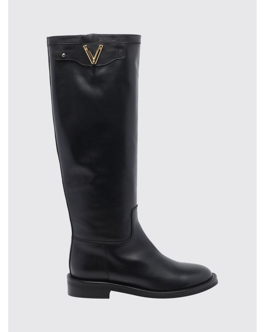Via Roma 15 Black Smooth Calfskin Leather Riding Boots With Low Heel