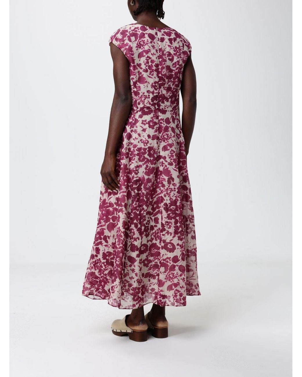 Max Mara Purple Ramie Midi Dress With Floral Print