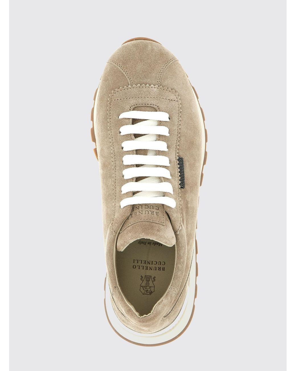Brunello Cucinelli White Suede Calfskin Low-Top Trainers With Monili Detail