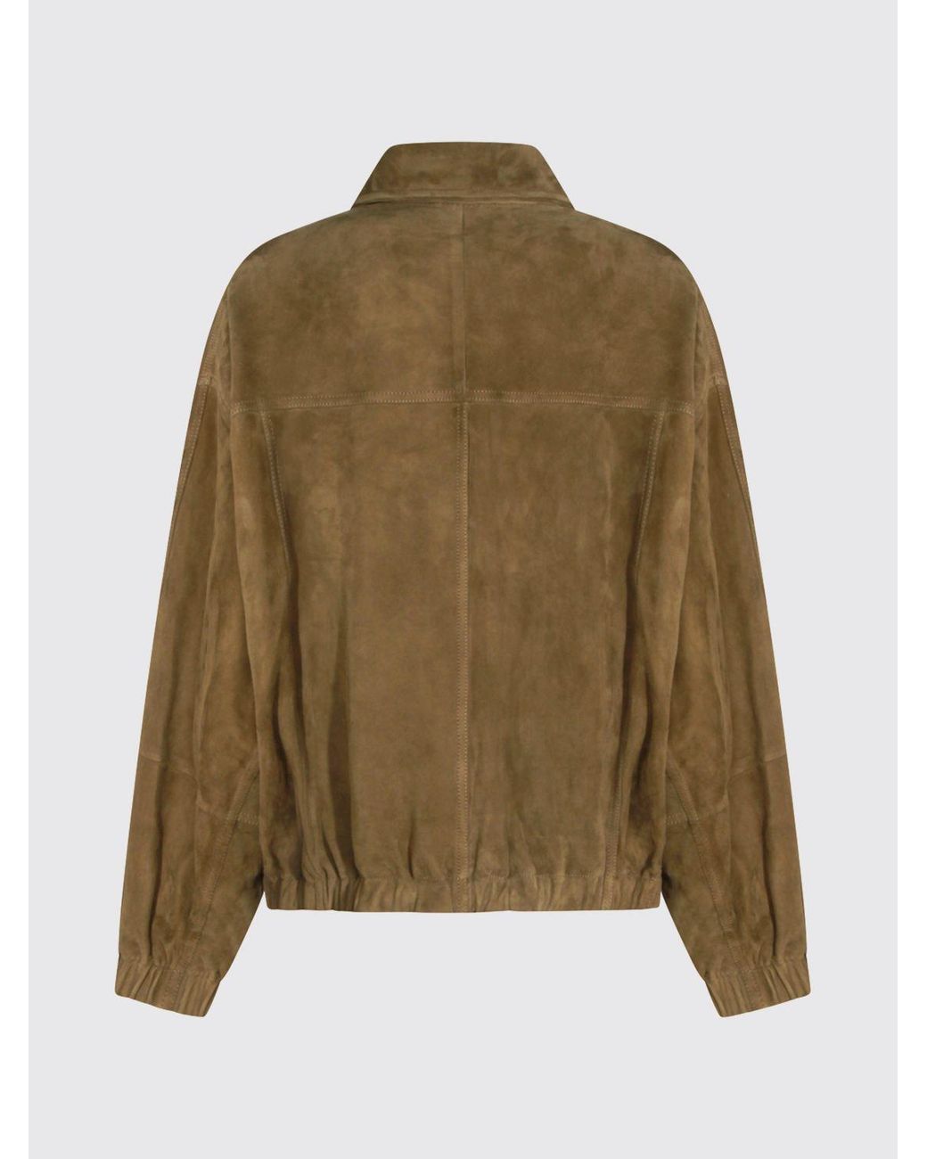 Brunello Cucinelli Brown Suede Bomber Jacket With Concealed Fastening