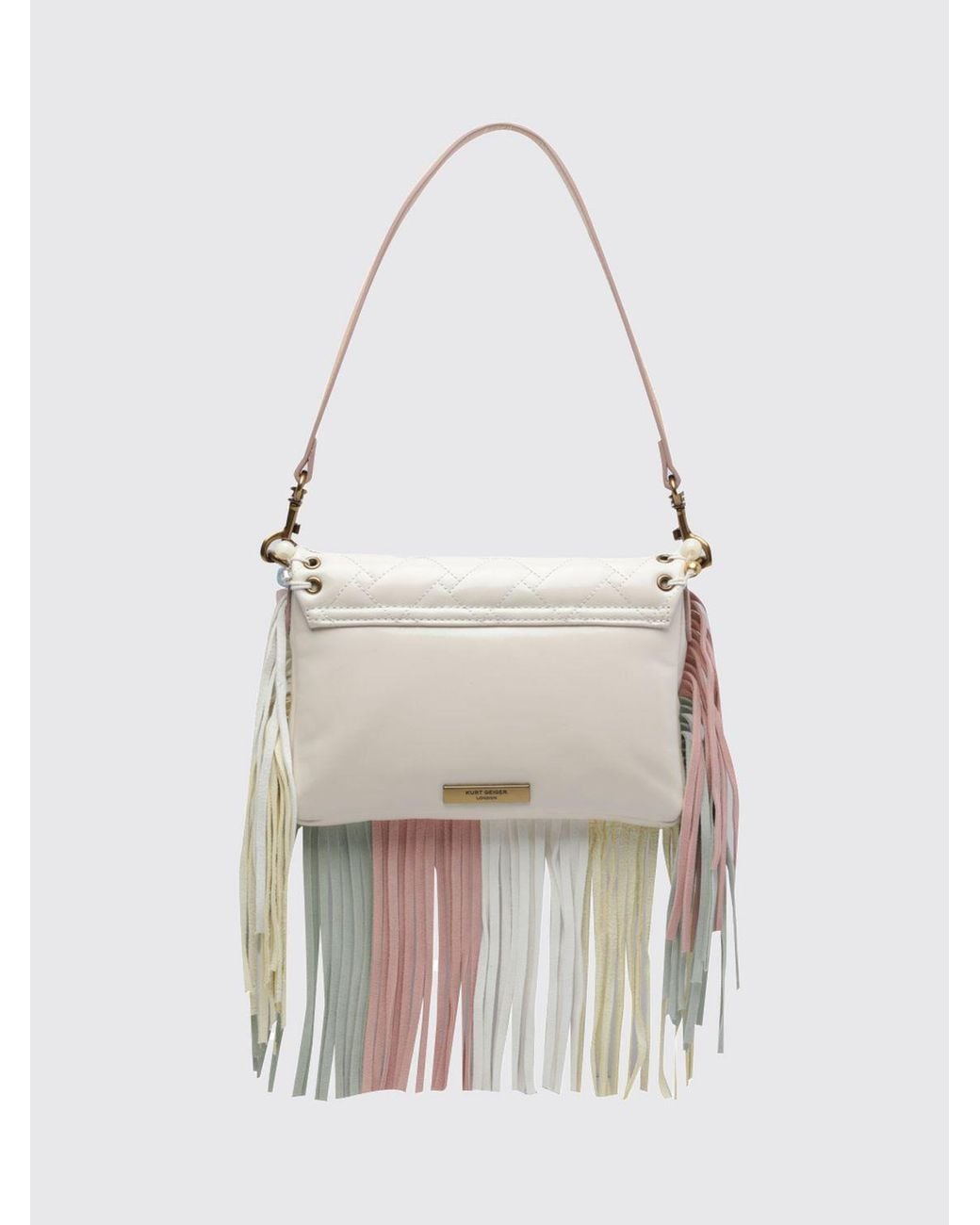 Kurt Geiger White Oxford Leather Mini Shoulder Bag With Embroidery And Stones