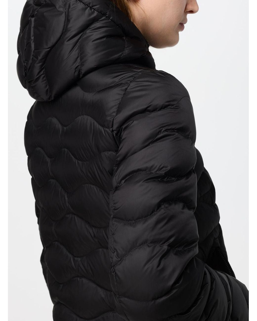 Blauer Black Slim Fit Long Nylon Down Jacket With Shearling Hood