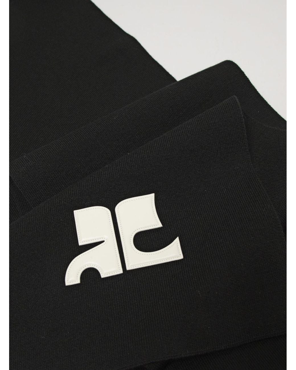 Courreges Black CourrÈ Ges Rectangular Merino Wool Scarf With Monogram And Applied Logo