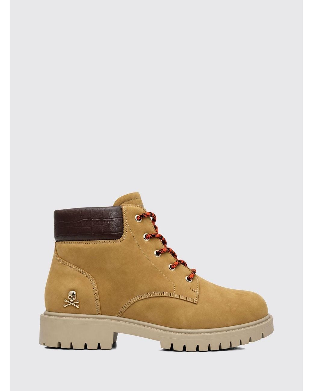Philipp Plein Natural Lace-Up Nubuck Ankle Boots With Skull Appliqué for men