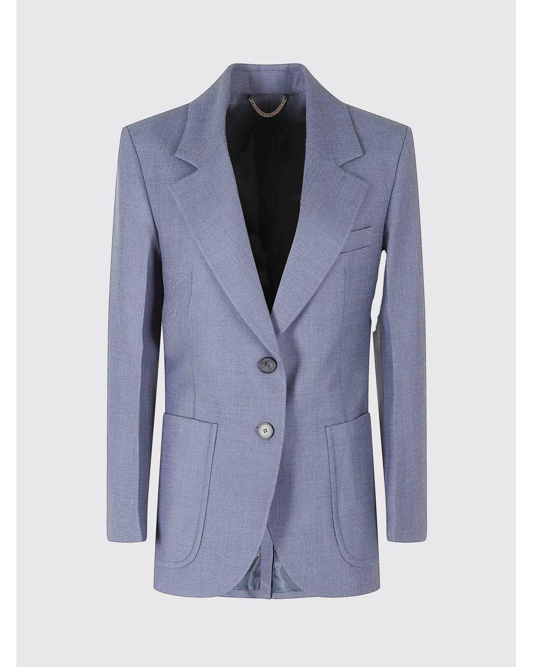 Victoria Beckham Blue Short Double-Breasted Virgin Wool Blazer With Peak Lapels