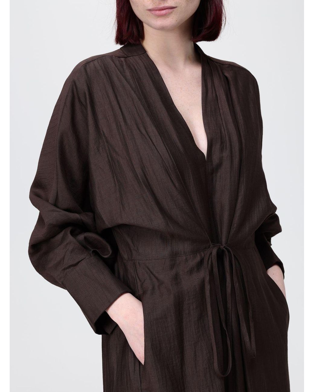 Tela Brown Linen Blend Midi Dress